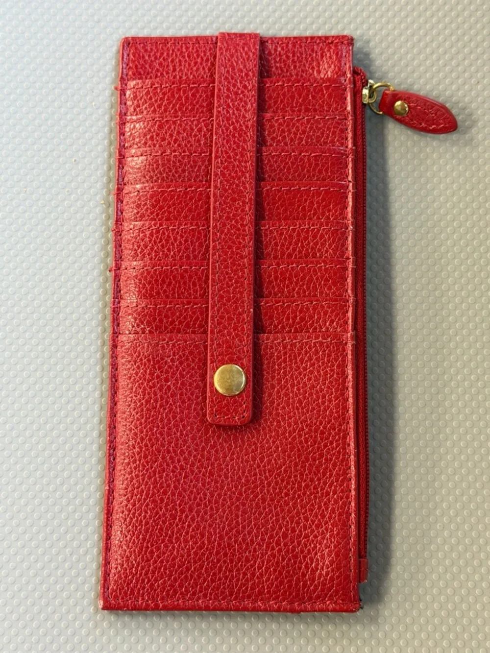 Lodis Red Leather Long Stacker Slim Wallet with Zip Pocket and Snap Strap - Picture 4 of 7